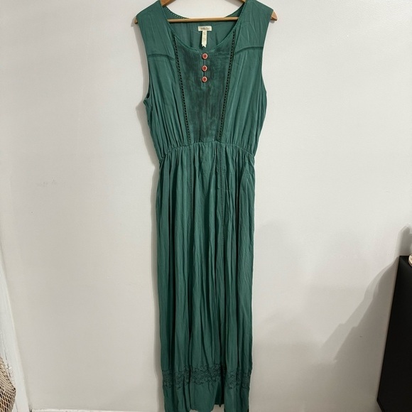 Matilda Jane Down In The Valley Maxi Dress Green Lace Trim Sleeveless Women Sz L - Picture 2 of 12